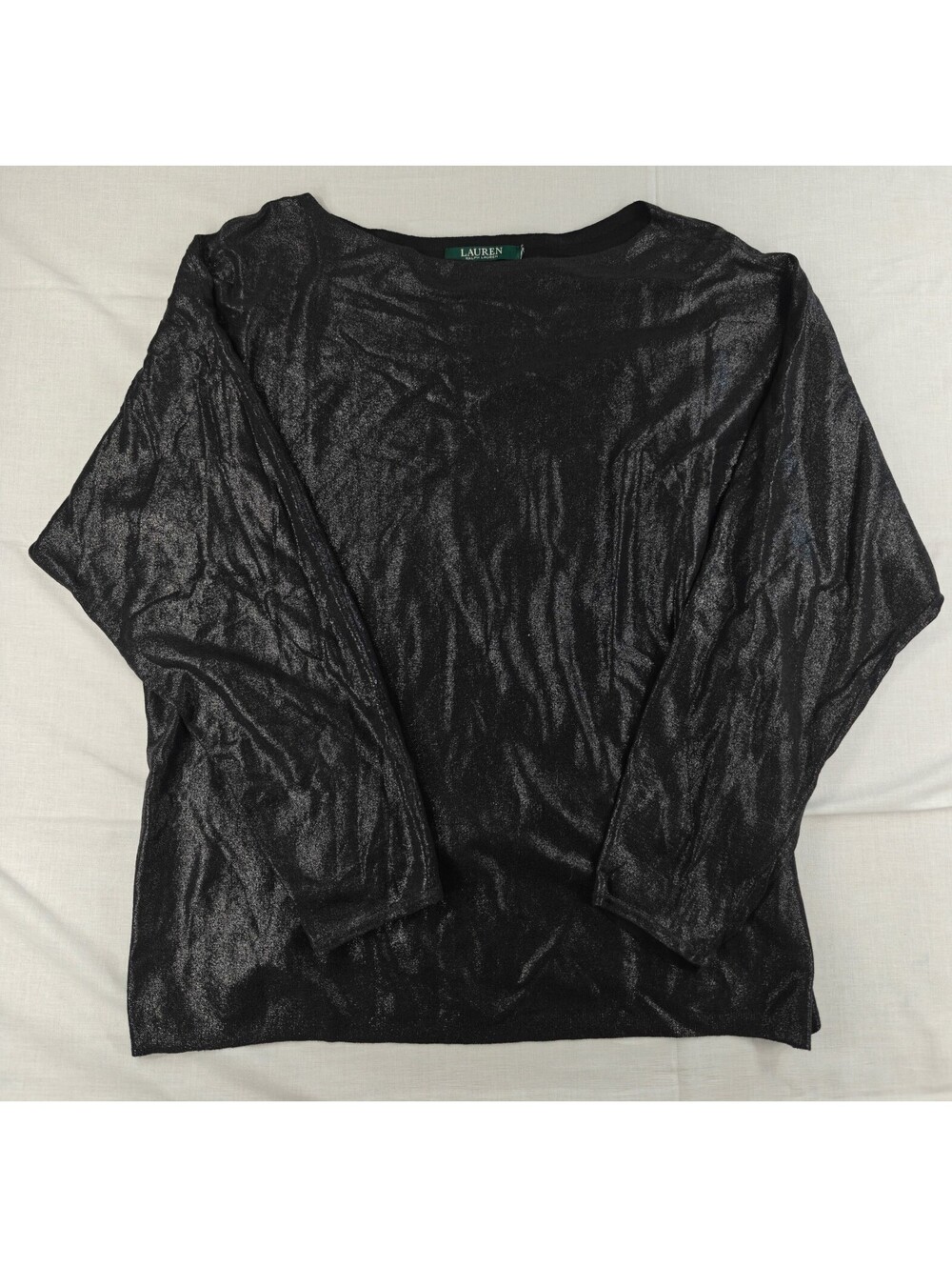 Lauren Ralph Lauren Women’s Large Black Metallic Shimmer Long Sleeve Blouse Top